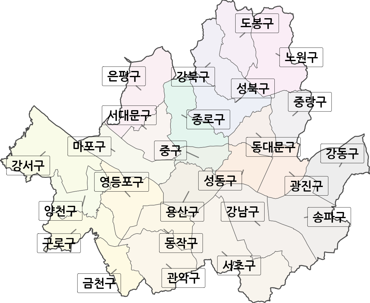 서울특별시 행정구역 경계 지도