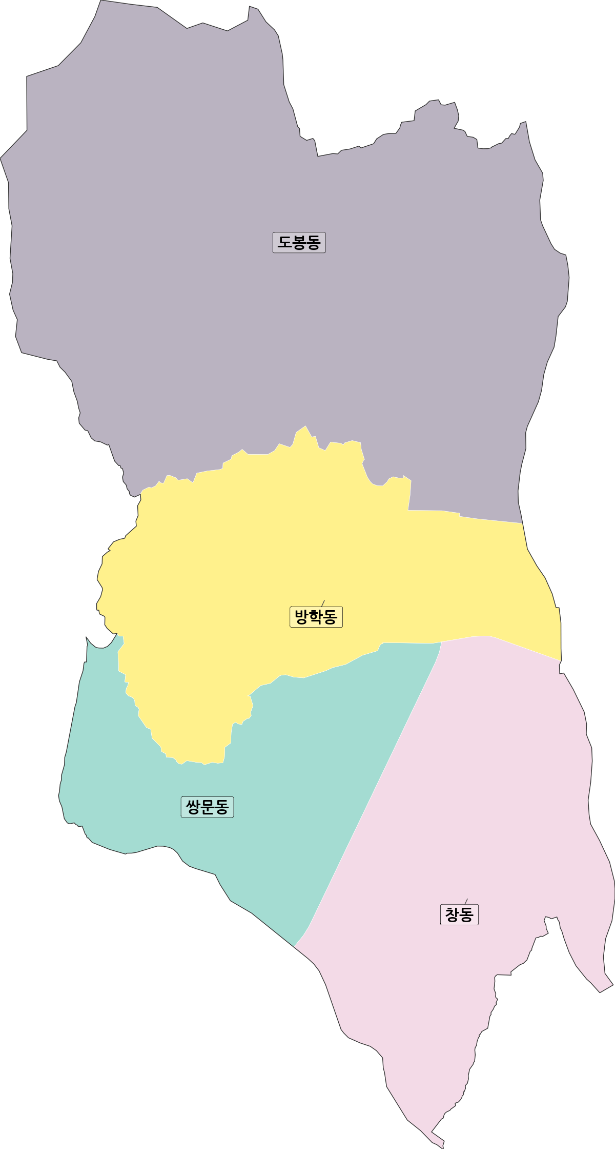 서울특별시 도봉구 법정동 행정구역 경계 지도