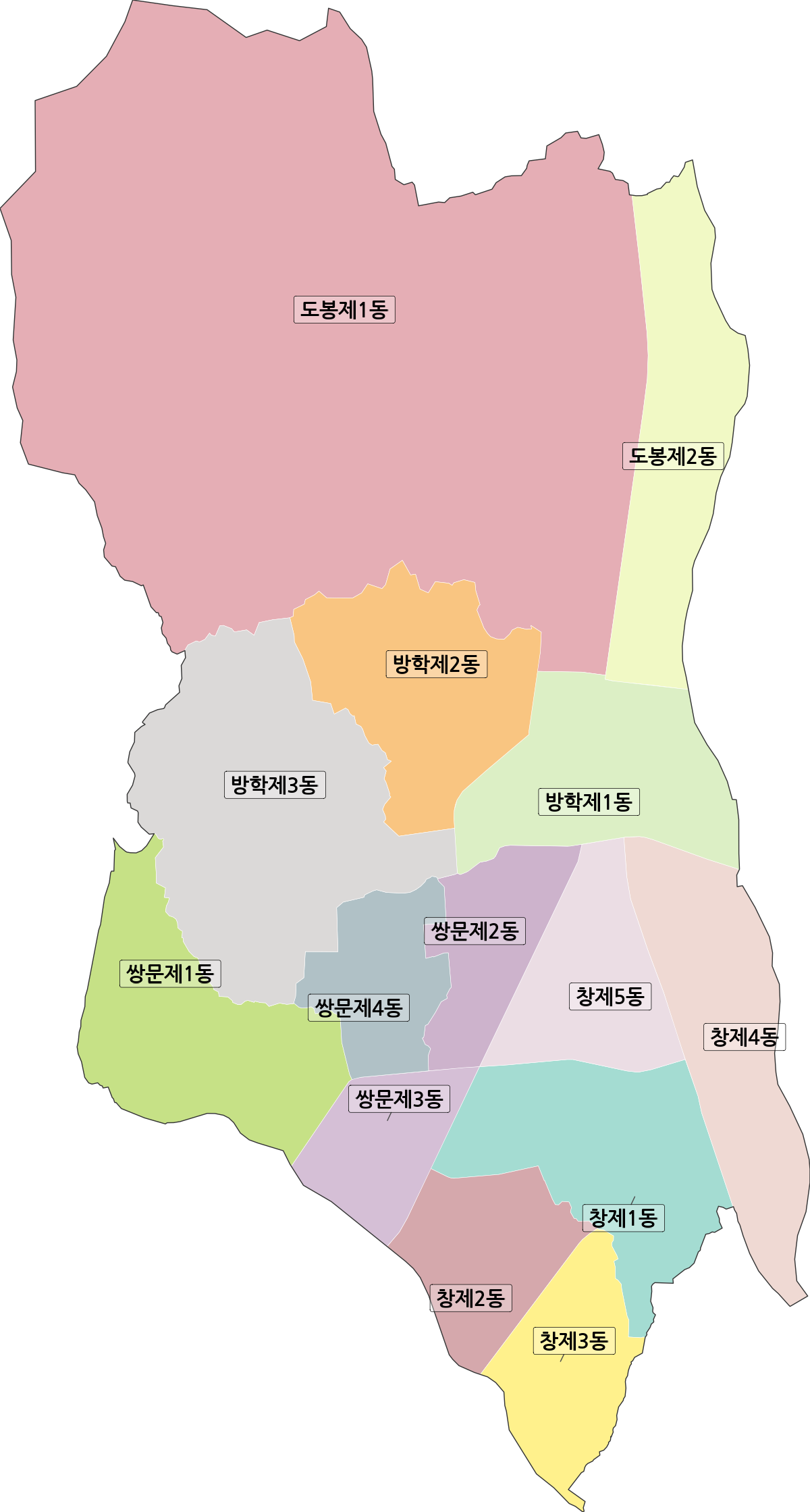 서울특별시 도봉구 행정동 행정구역 경계 지도