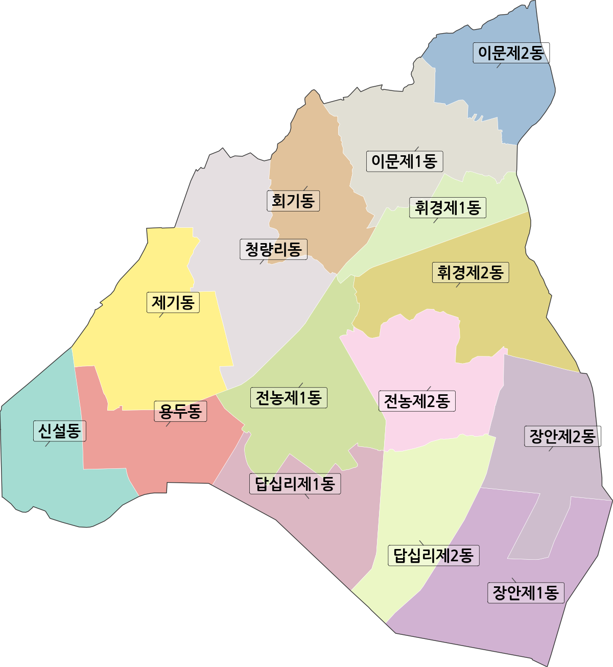 서울특별시 동대문구 행정동 행정구역 경계 지도