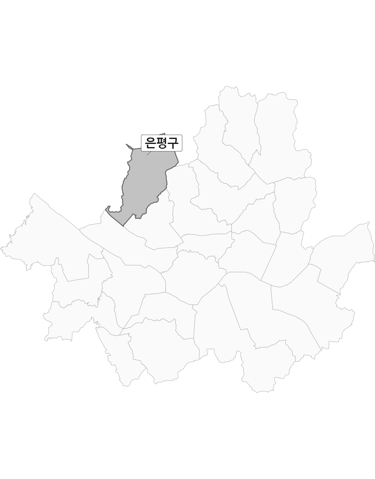서울특별시 범위 내 은평구 행정구역 경계 지도