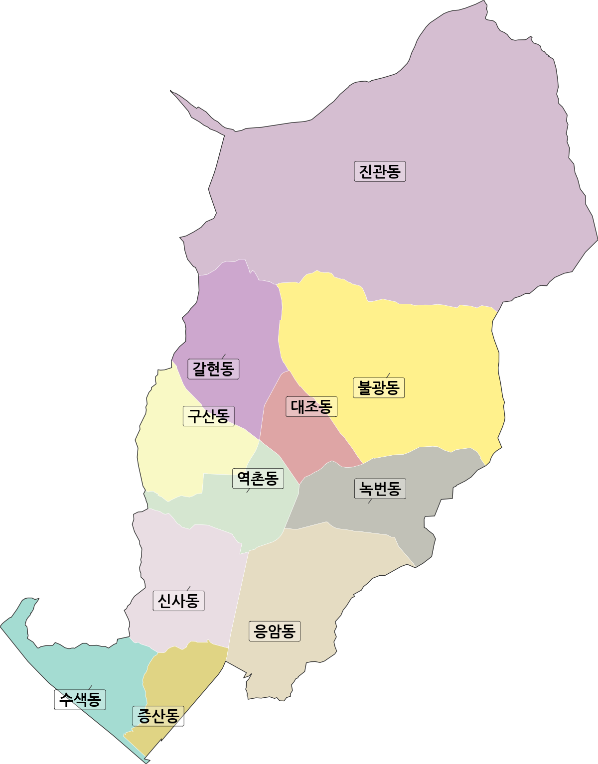 서울특별시 은평구 법정동 행정구역 경계 지도
