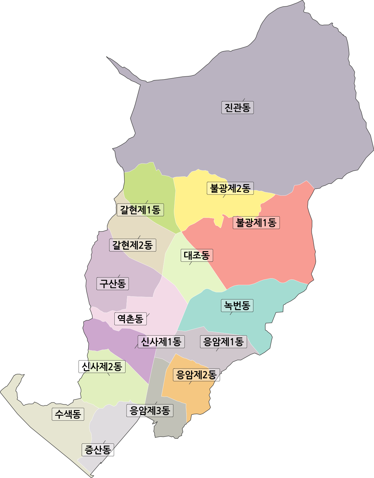 서울특별시 은평구 행정동 행정구역 경계 지도