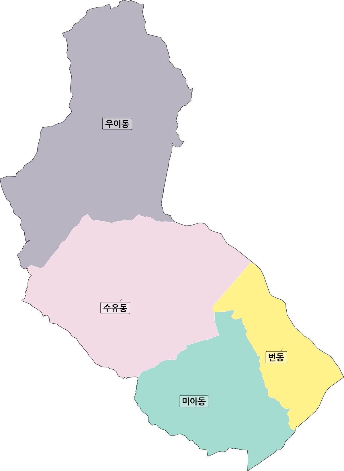 서울특별시 강북구 법정동 행정구역 경계 지도