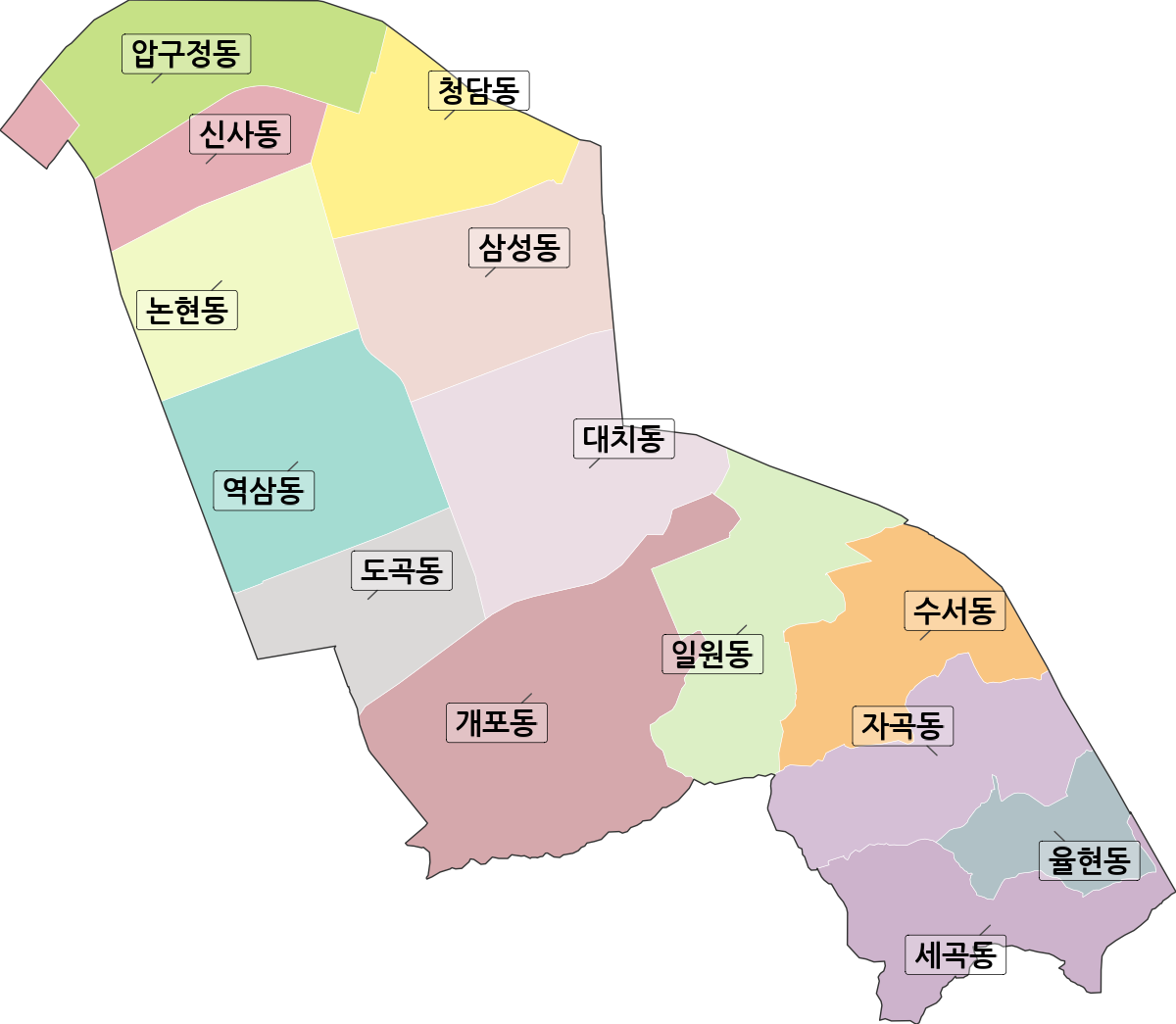서울특별시 강남구 법정동 행정구역 경계 지도