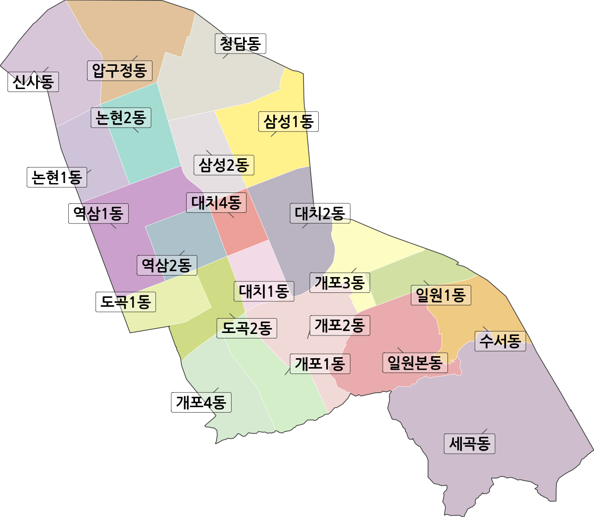 서울특별시 강남구 행정동 행정구역 경계 지도