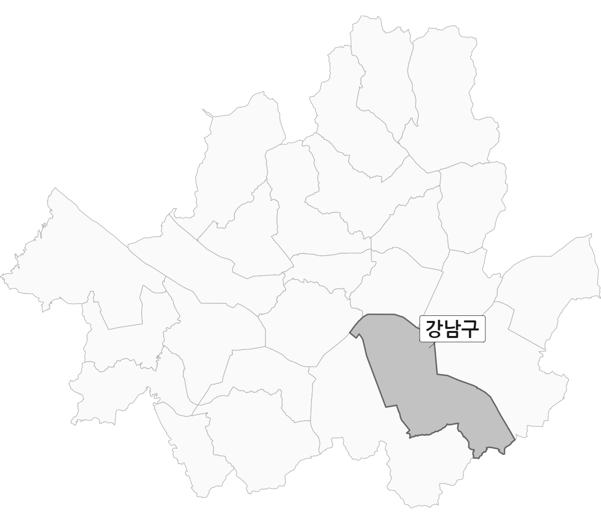 서울특별시 범위 내 강남구 행정구역 경계 지도