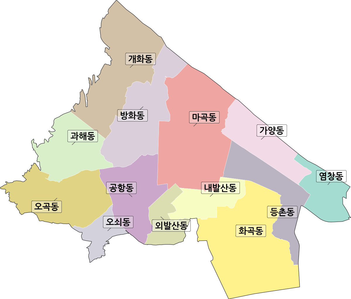 서울특별시 강서구 법정동 행정구역 경계 지도