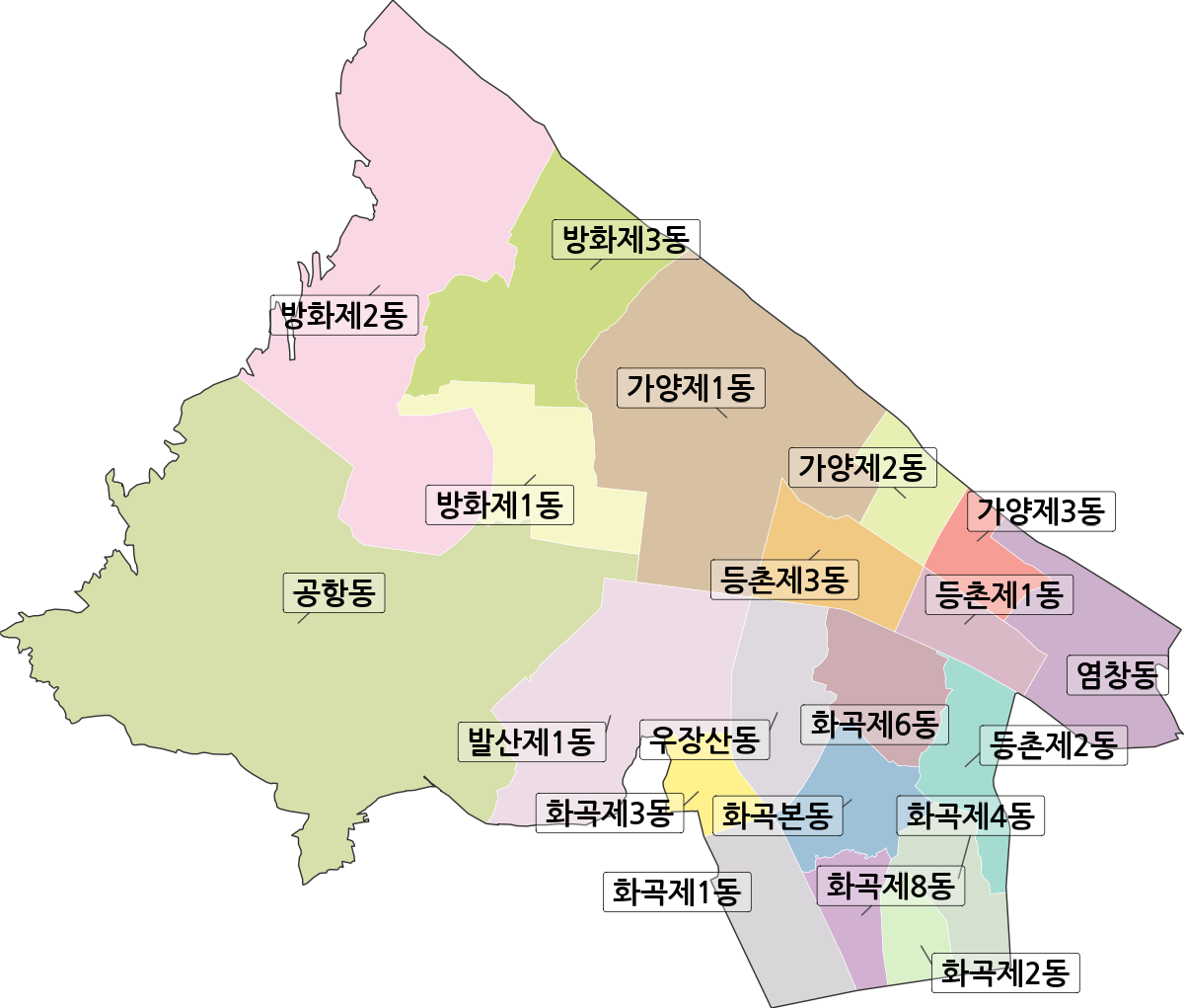 서울특별시 강서구 행정동 행정구역 경계 지도