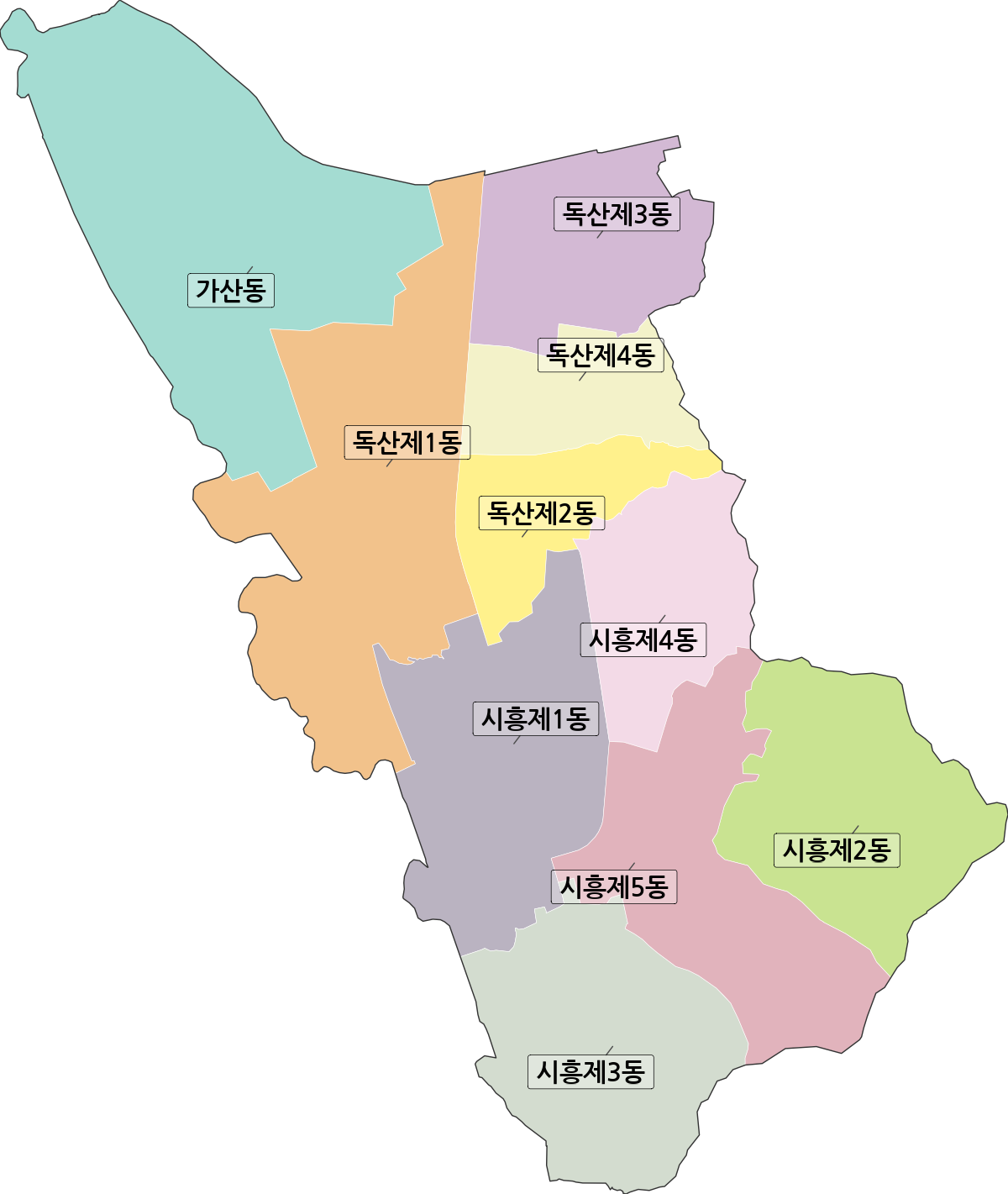 서울특별시 금천구 행정동 행정구역 경계 지도