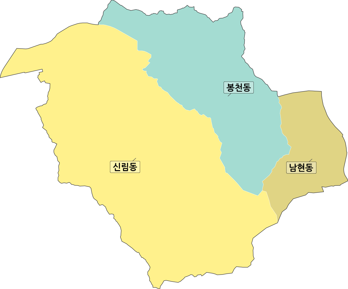 서울특별시 관악구 법정동 행정구역 경계 지도