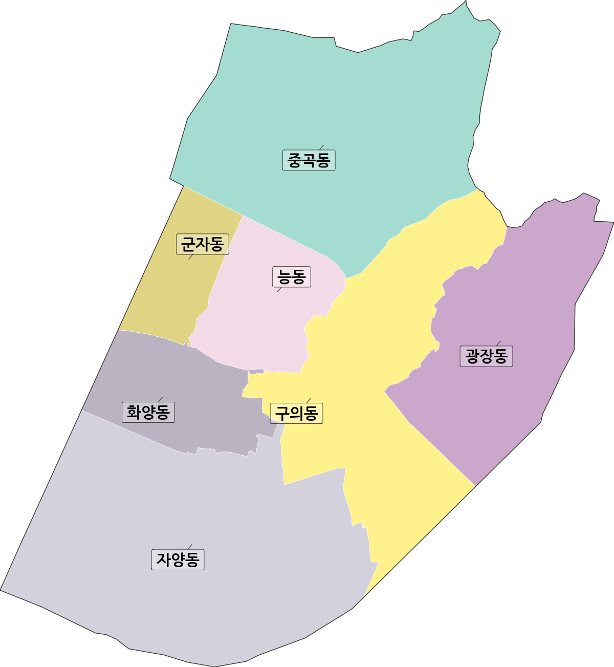 서울특별시 광진구 법정동 행정구역 경계 지도