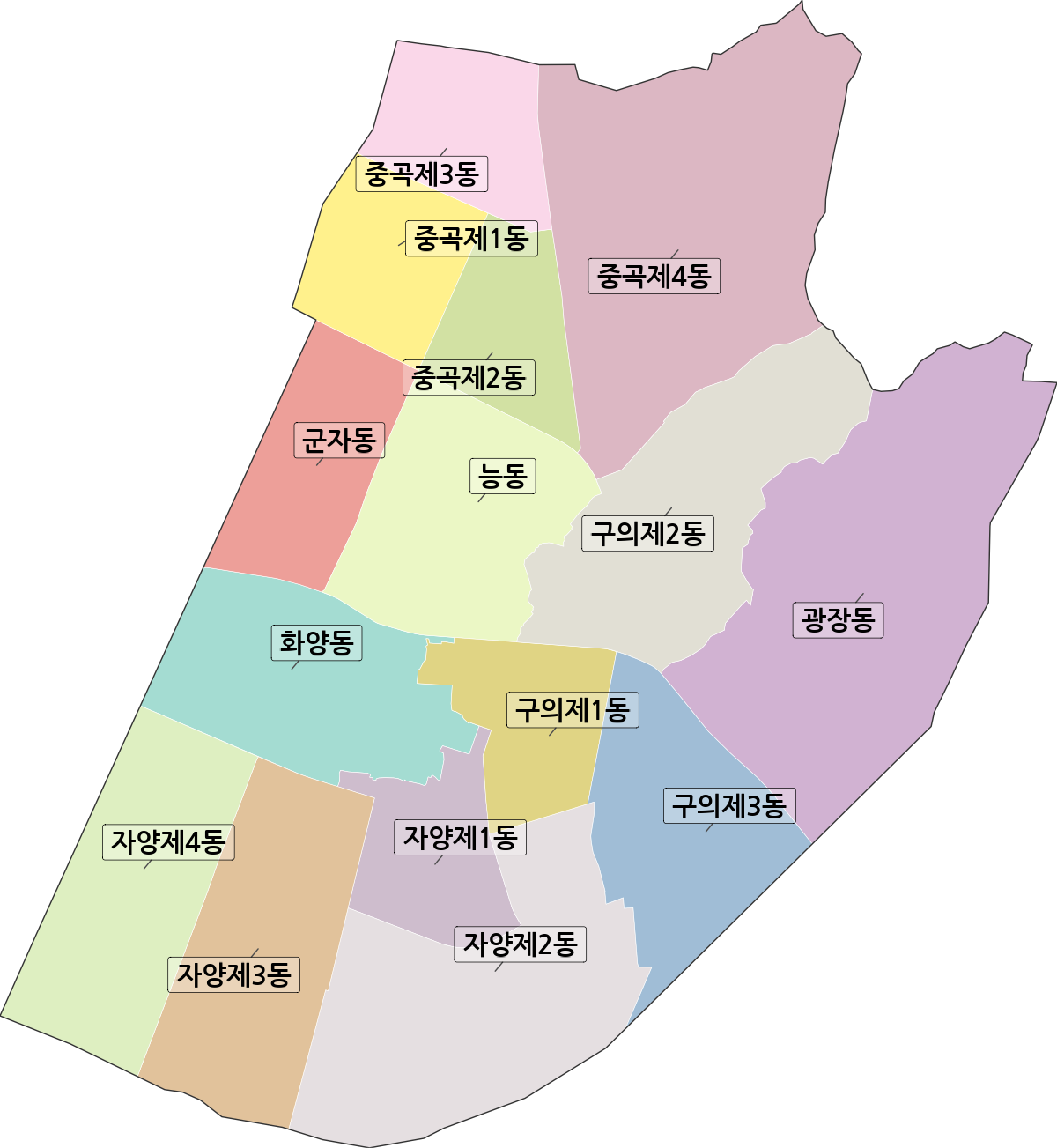서울특별시 광진구 행정동 행정구역 경계 지도