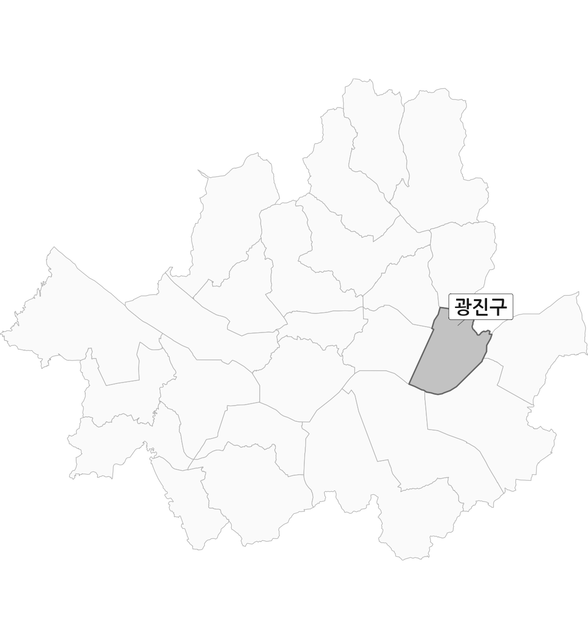 서울특별시 범위 내 광진구 행정구역 경계 지도