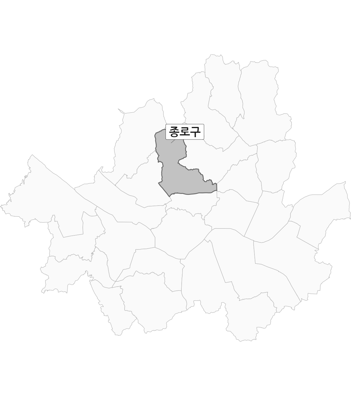 서울특별시 범위 내 종로구 행정구역 경계 지도