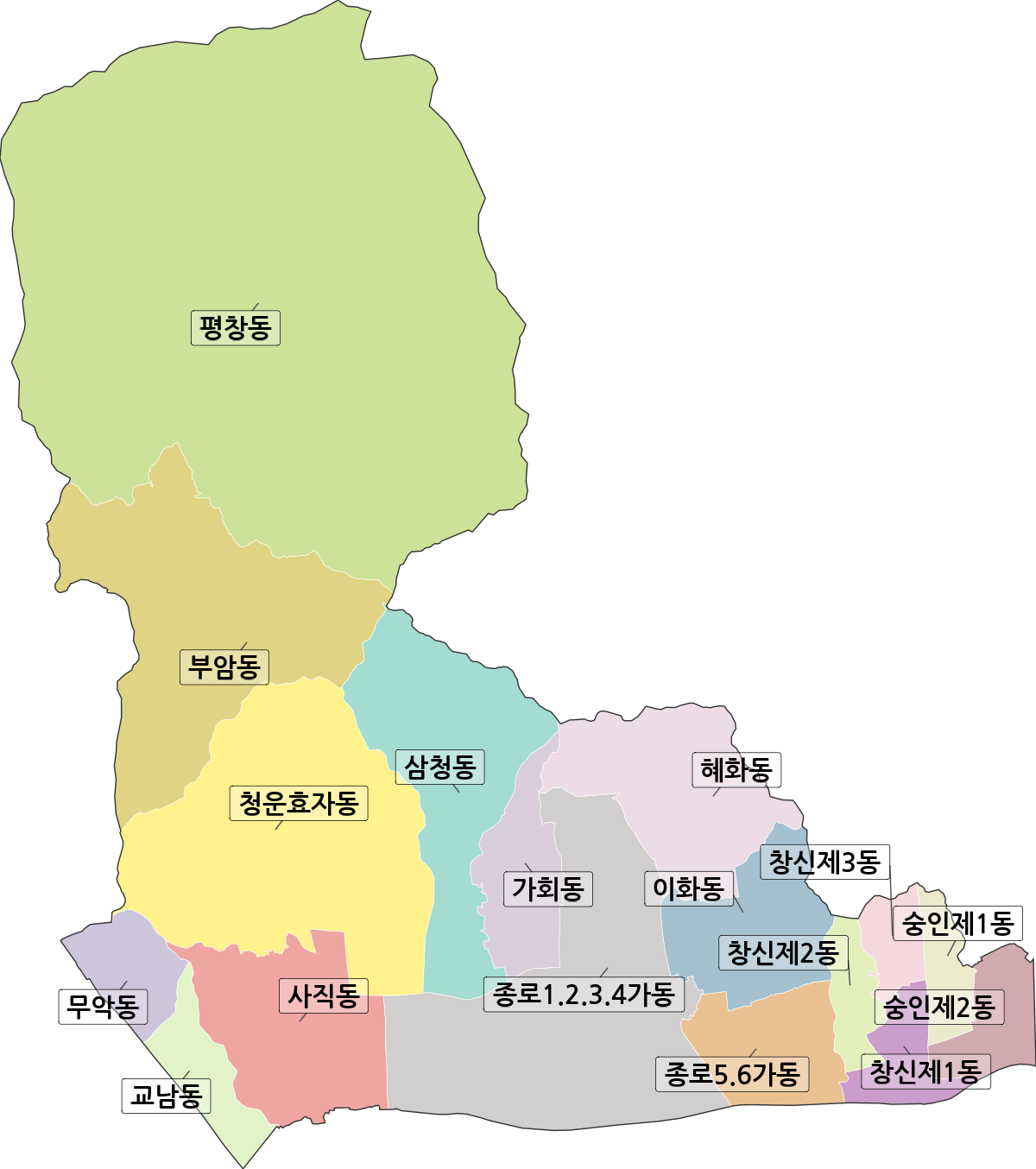 서울특별시 종로구 행정동 행정구역 경계 지도