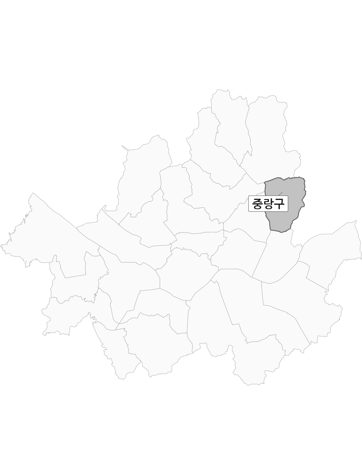 서울특별시 범위 내 중랑구 행정구역 경계 지도