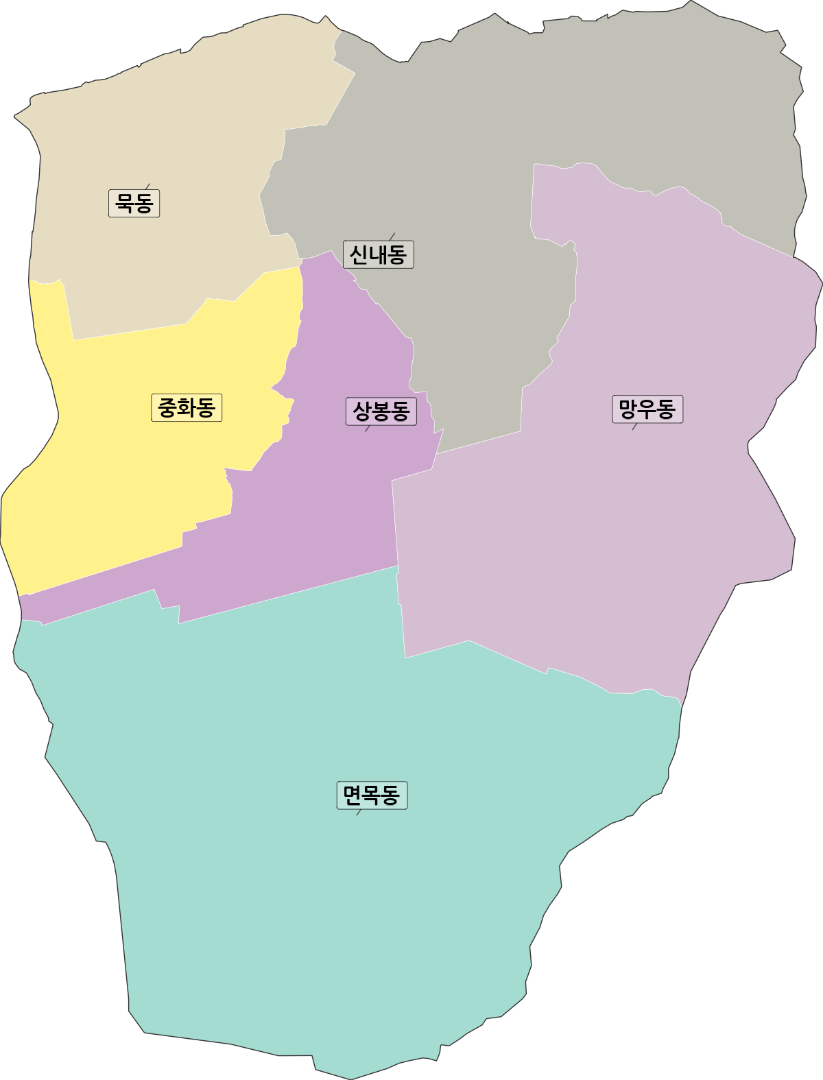 서울특별시 중랑구 법정동 행정구역 경계 지도
