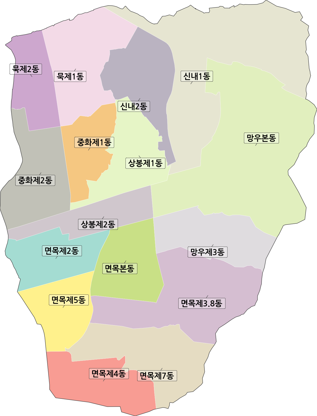 서울특별시 중랑구 행정동 행정구역 경계 지도