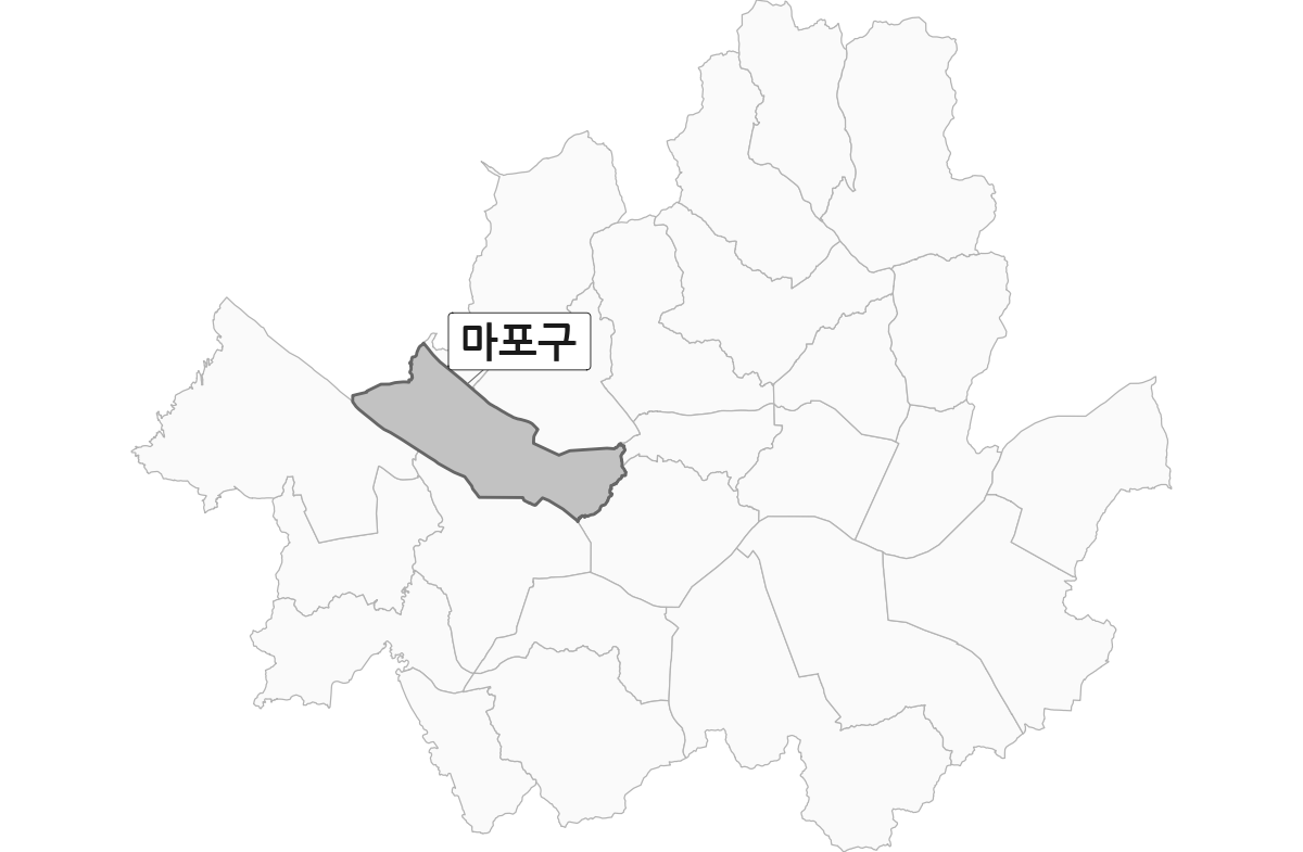 서울특별시 범위 내 마포구 행정구역 경계 지도