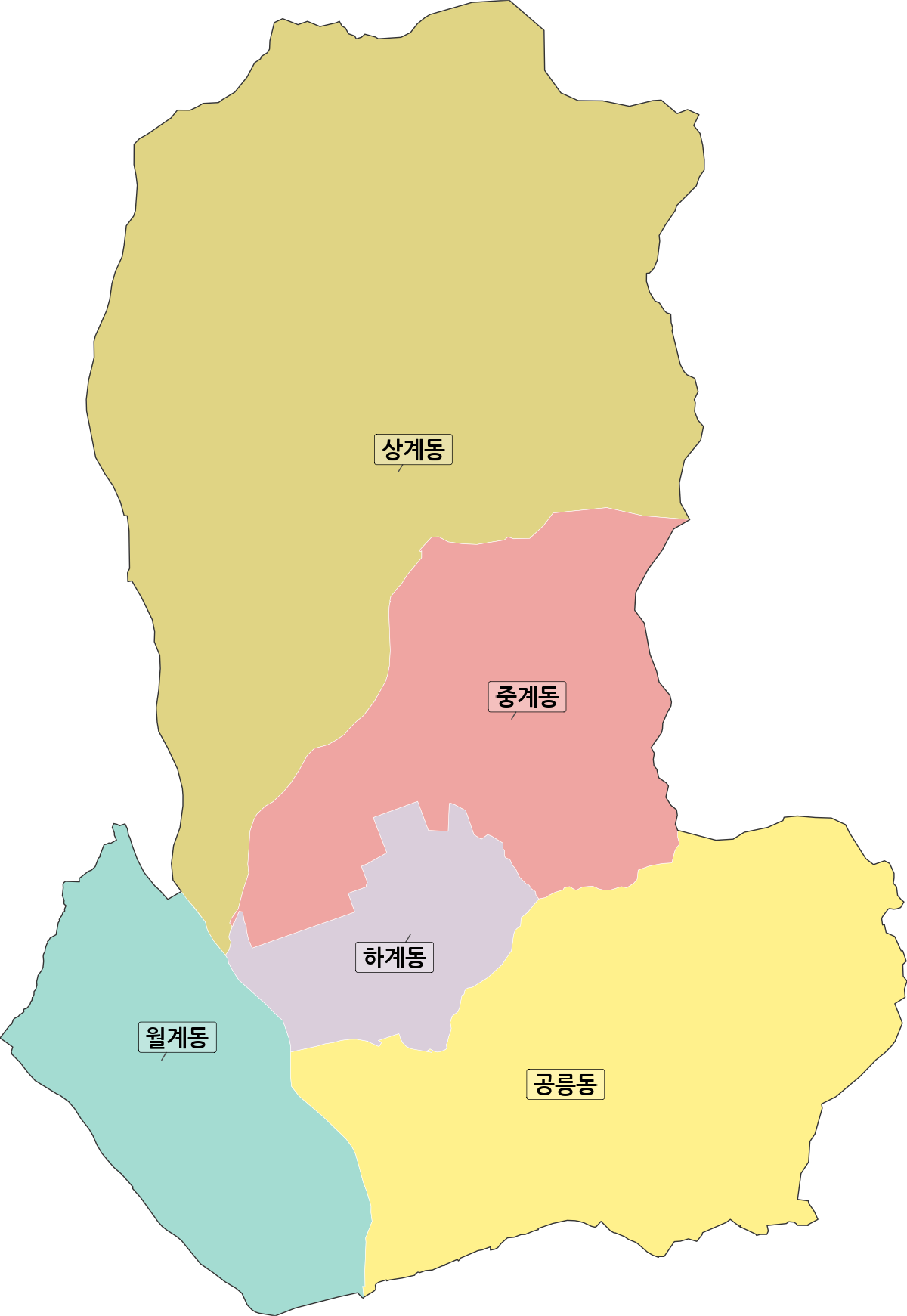 서울특별시 노원구 법정동 행정구역 경계 지도