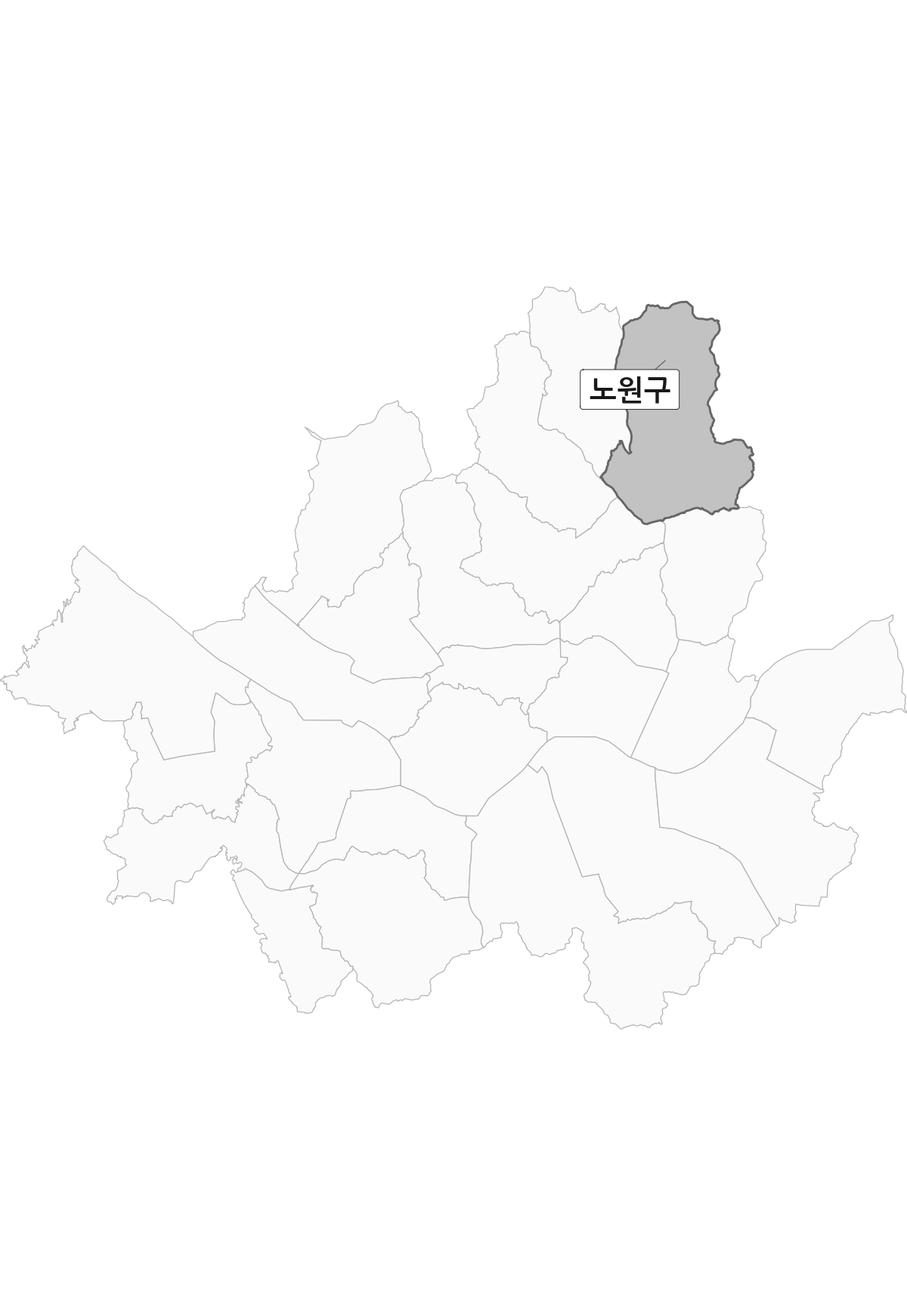 서울특별시 범위 내 노원구 행정구역 경계 지도