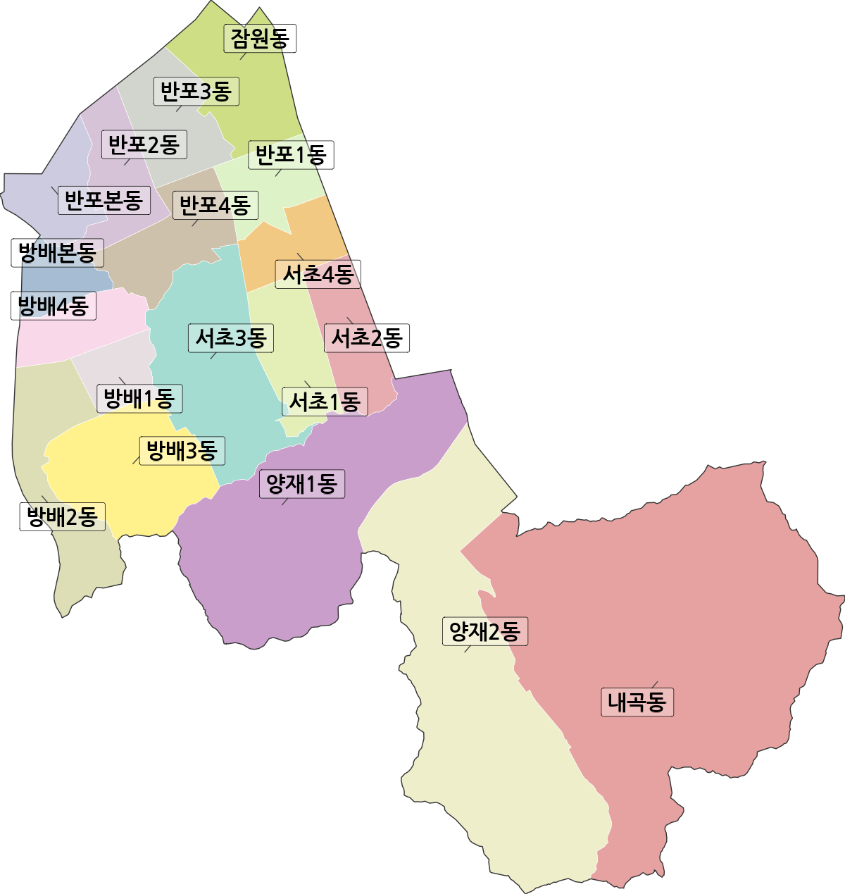 서울특별시 서초구 행정동 행정구역 경계 지도