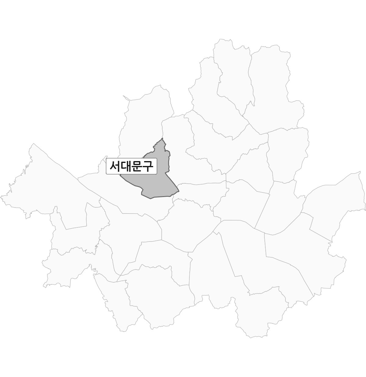 서울특별시 범위 내 서대문구 행정구역 경계 지도