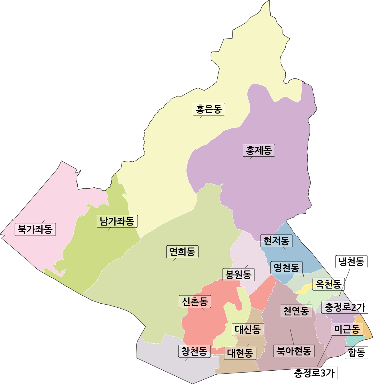 서울특별시 서대문구 법정동 행정구역 경계 지도