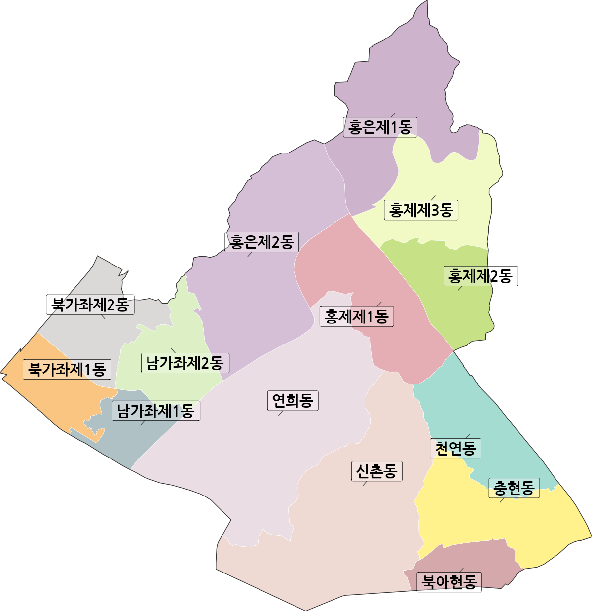 서울특별시 서대문구 행정동 행정구역 경계 지도