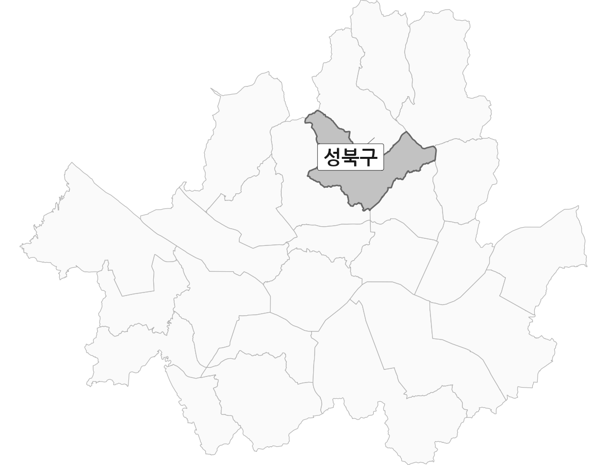 서울특별시 범위 내 성북구 행정구역 경계 지도