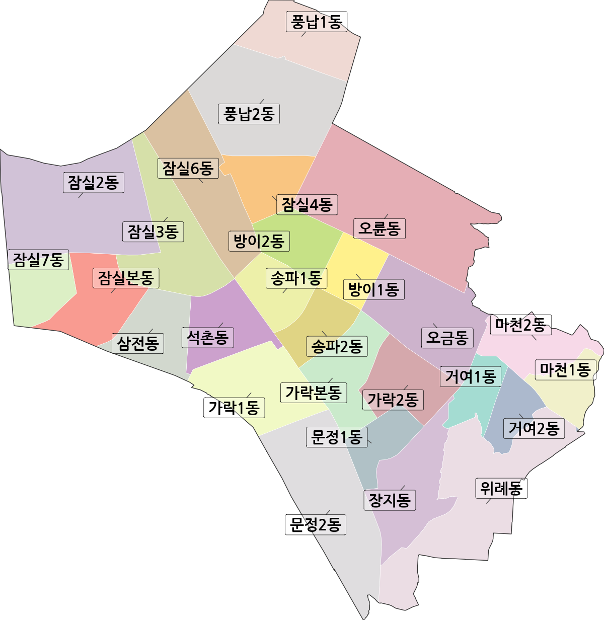 서울특별시 송파구 행정동 행정구역 경계 지도
