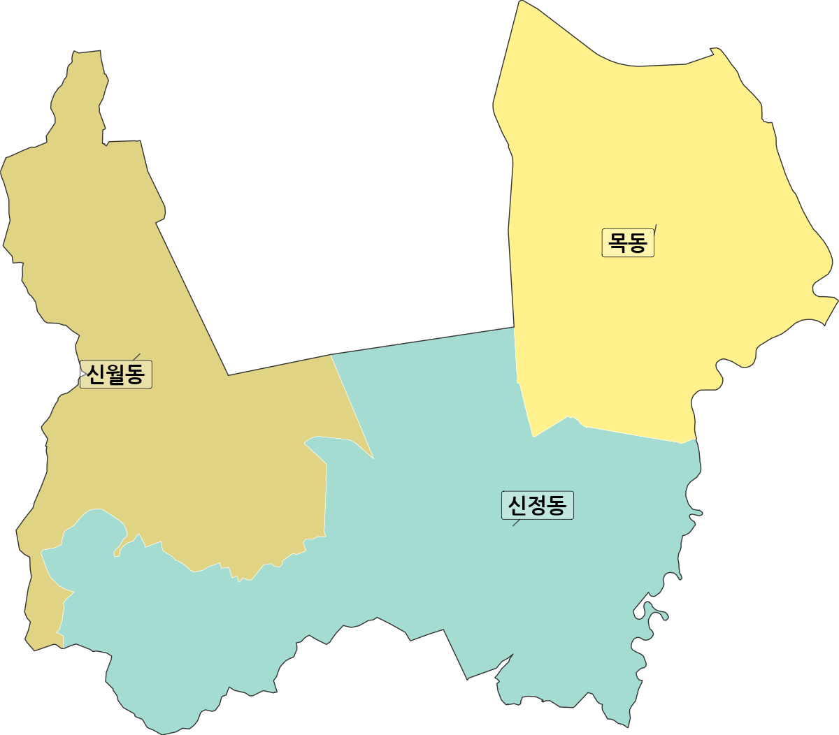 서울특별시 양천구 법정동 행정구역 경계 지도