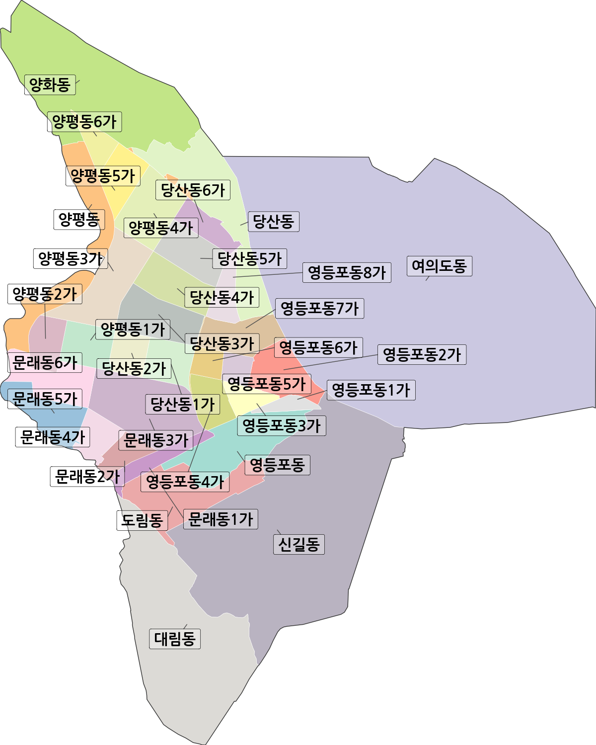 서울특별시 영등포구 법정동 행정구역 경계 지도