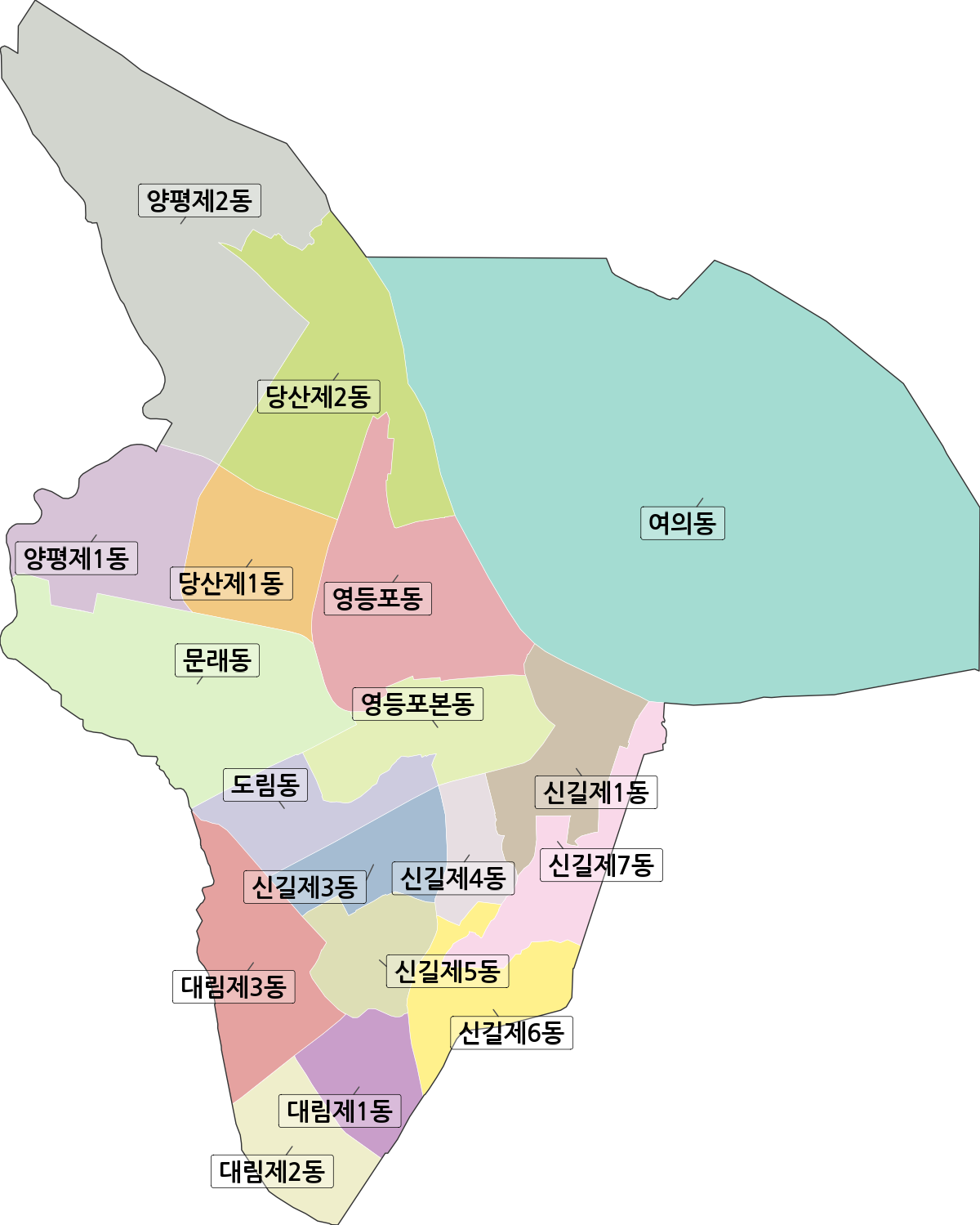 서울특별시 영등포구 행정동 행정구역 경계 지도