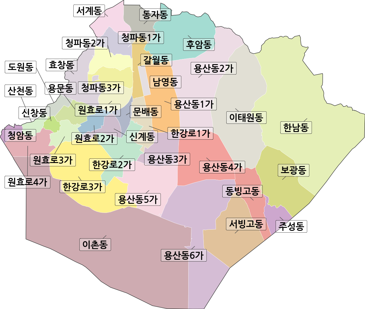 서울특별시 용산구 법정동 행정구역 경계 지도