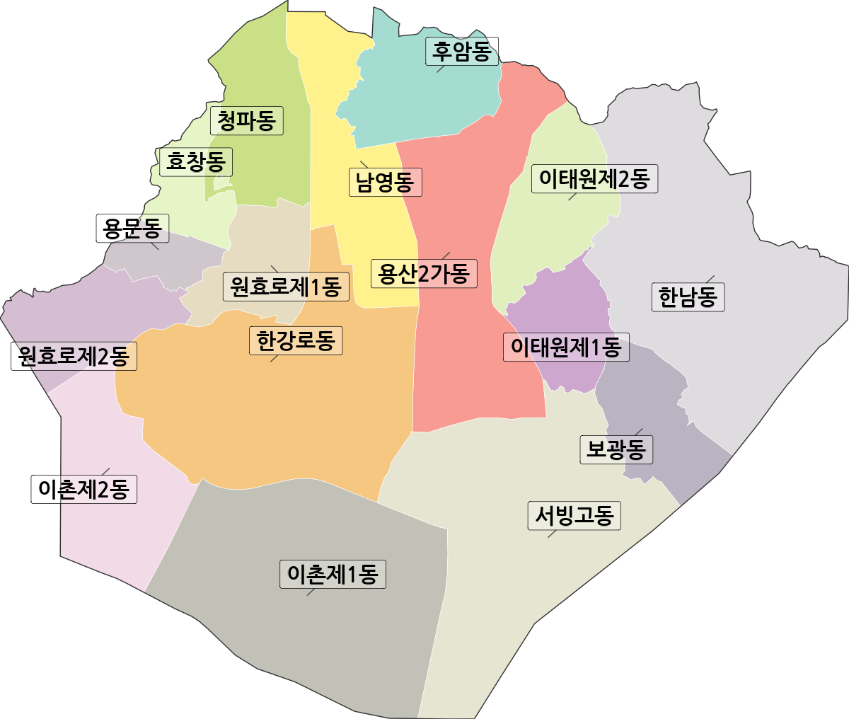 서울특별시 용산구 행정동 행정구역 경계 지도