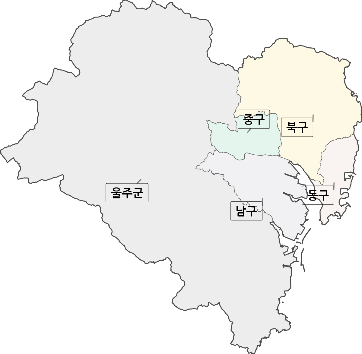 울산광역시 행정구역 경계 지도