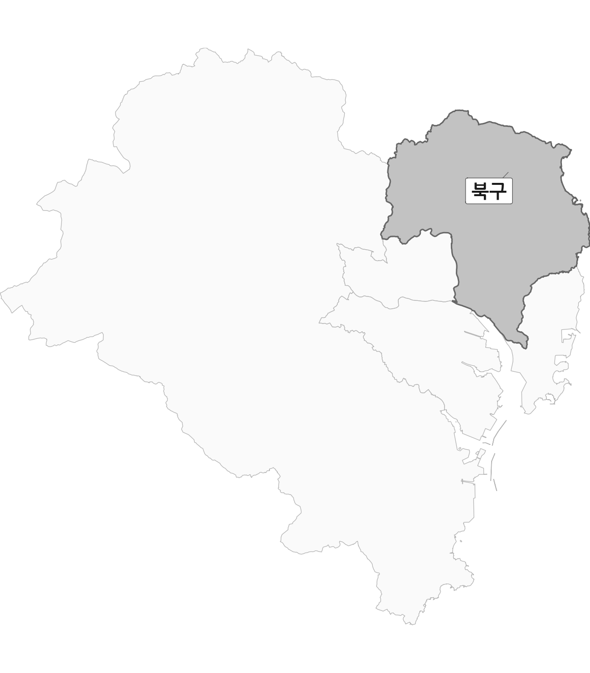 울산광역시 범위 내 북구 행정구역 경계 지도