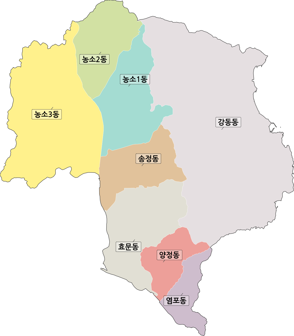 울산광역시 북구 행정동 행정구역 경계 지도