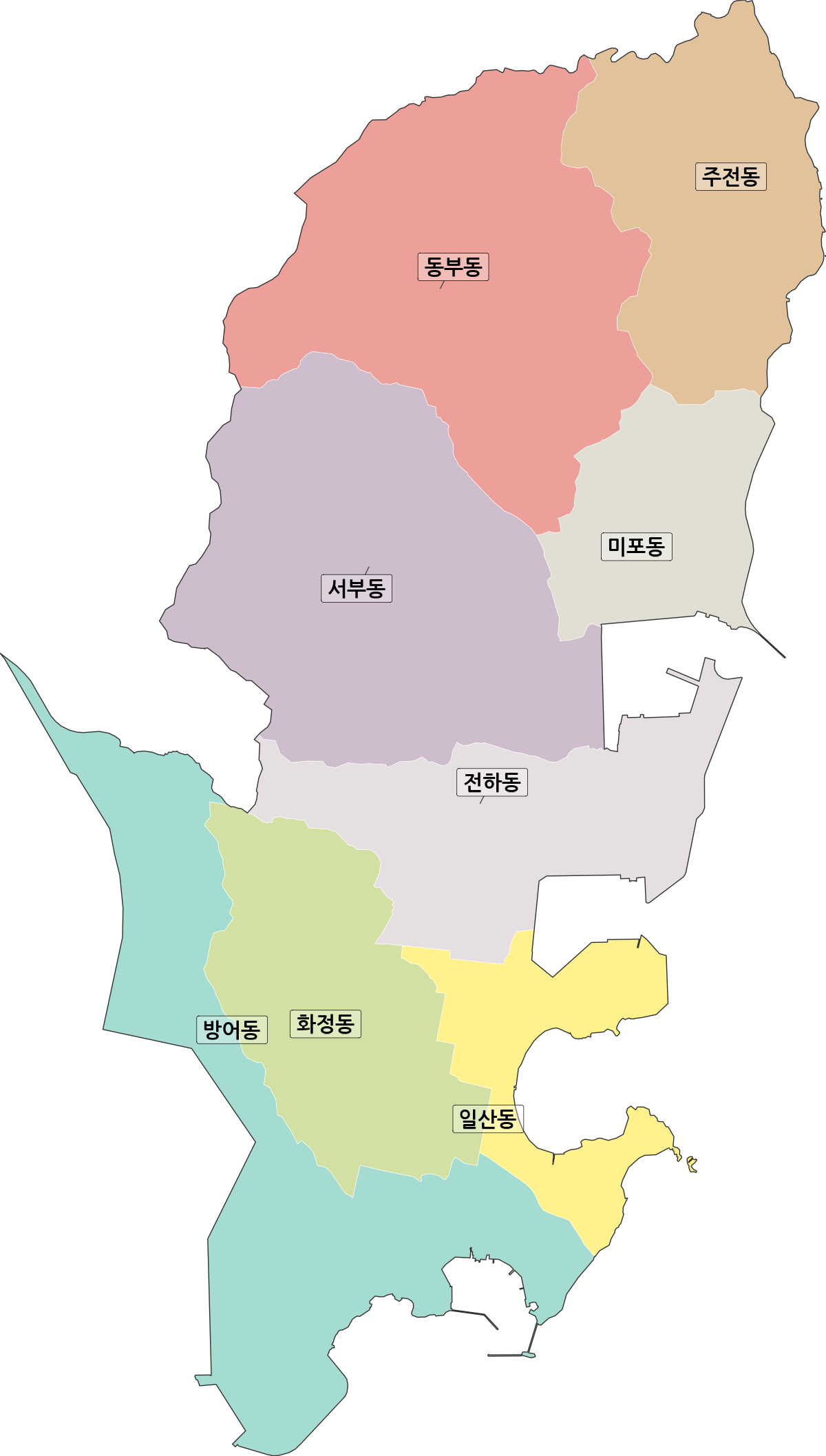 울산광역시 동구 법정동 행정구역 경계 지도