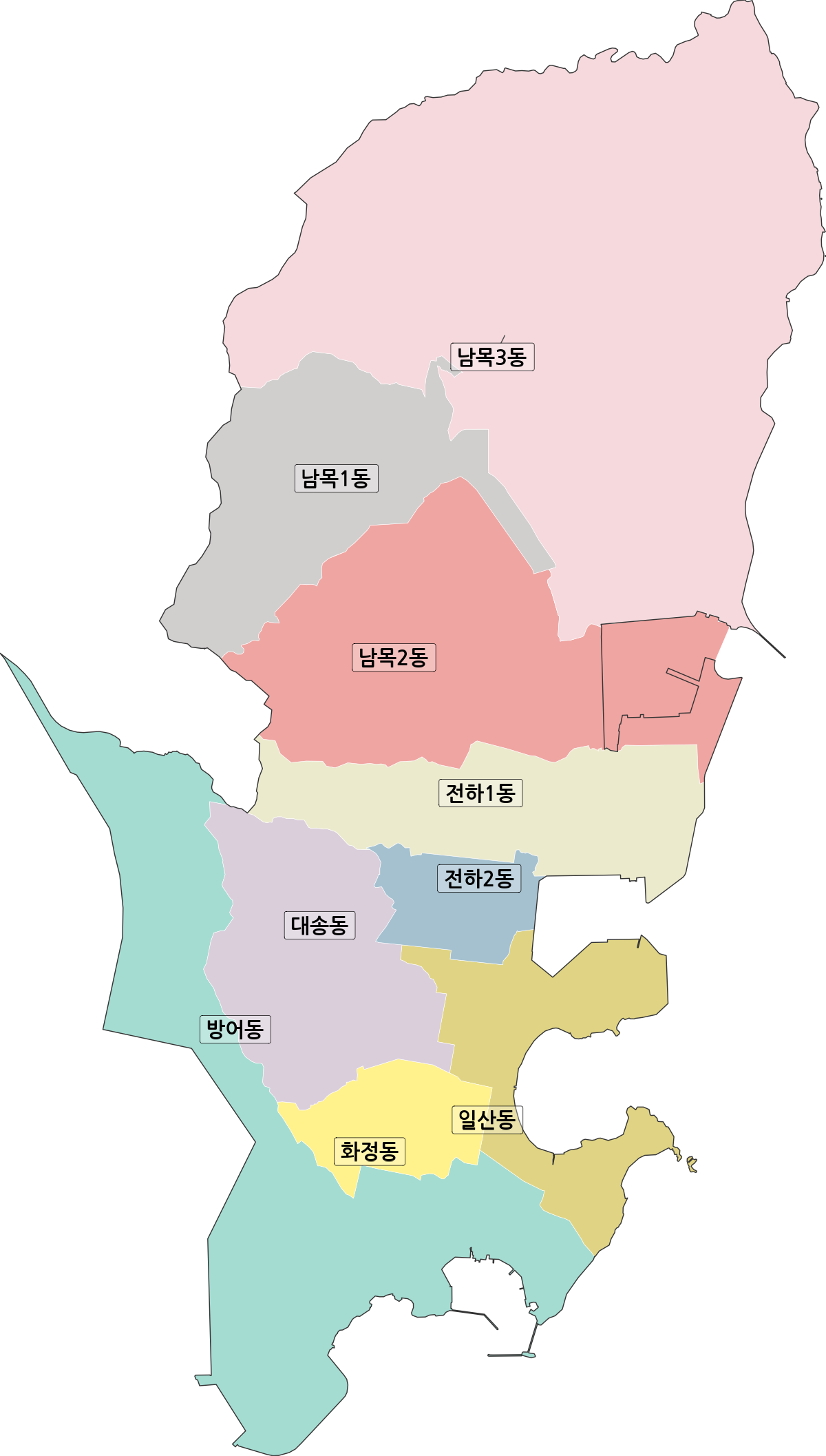 울산광역시 동구 행정동 행정구역 경계 지도