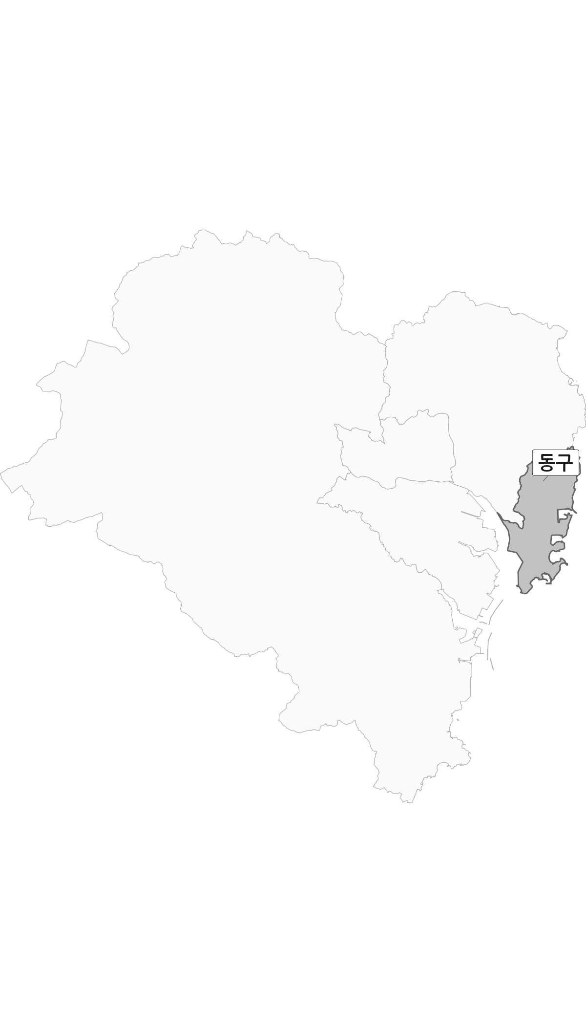 울산광역시 범위 내 동구 행정구역 경계 지도