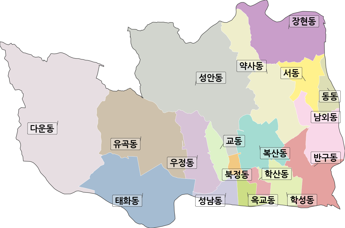울산광역시 중구 법정동 행정구역 경계 지도