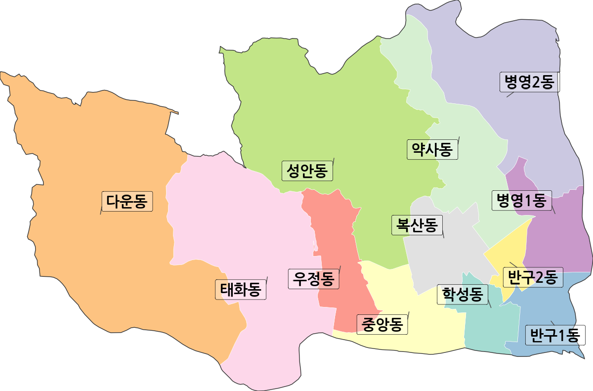 울산광역시 중구 행정동 행정구역 경계 지도