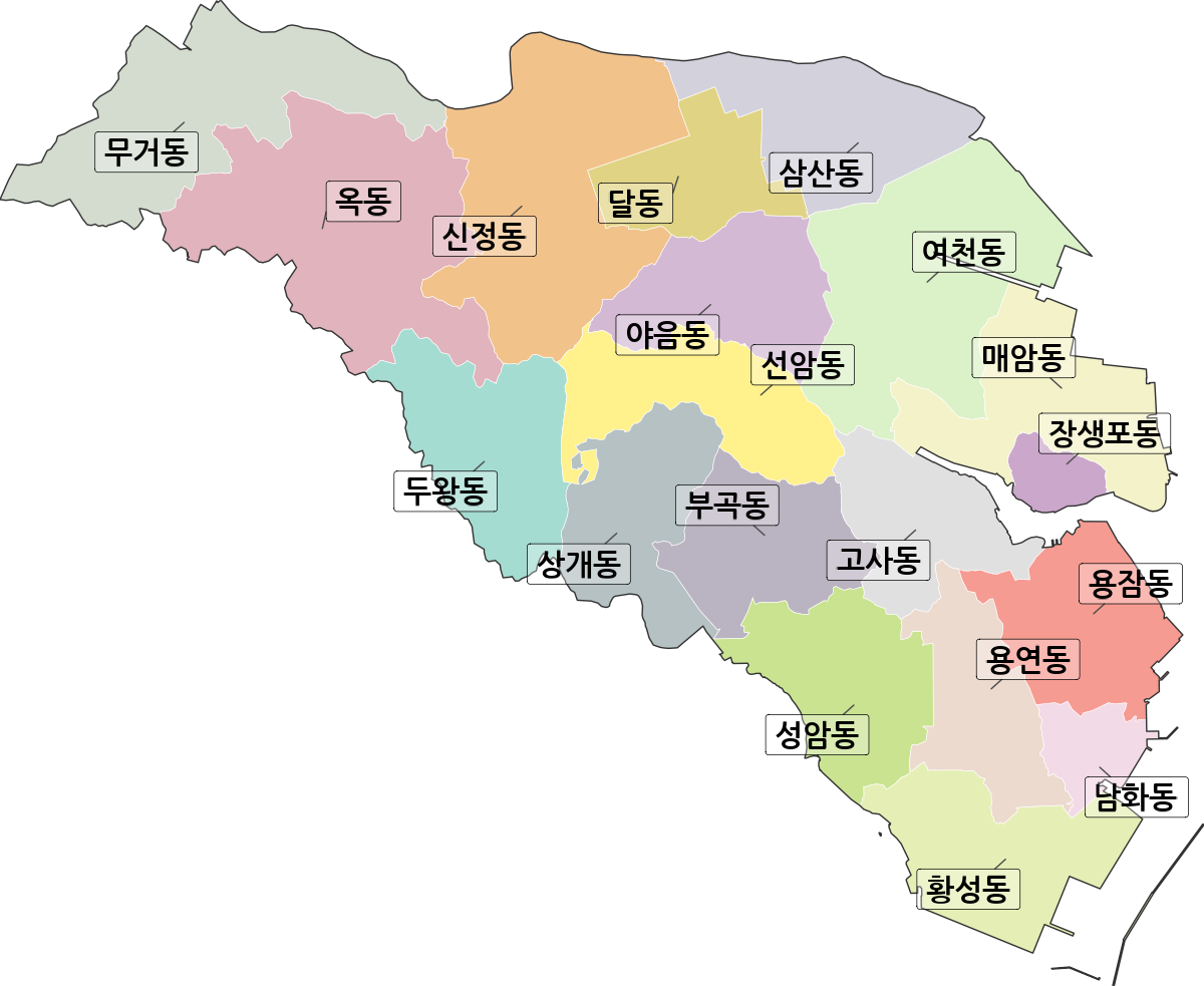 울산광역시 남구 법정동 행정구역 경계 지도