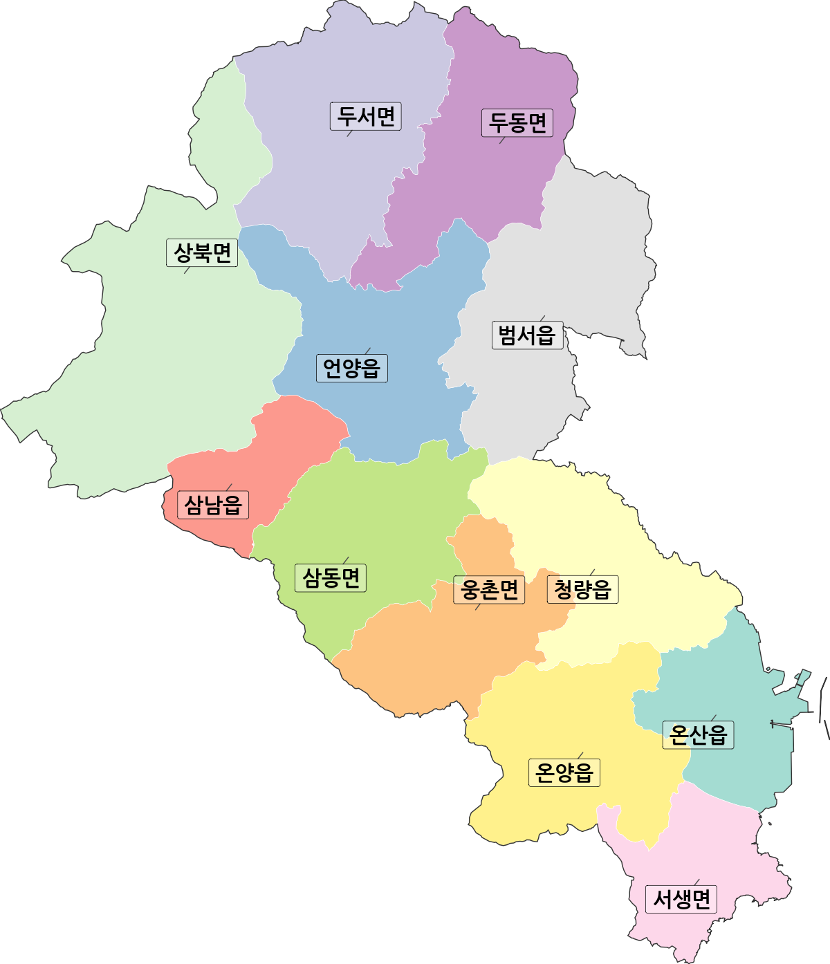 울산광역시 울주군 법정동 행정구역 경계 지도