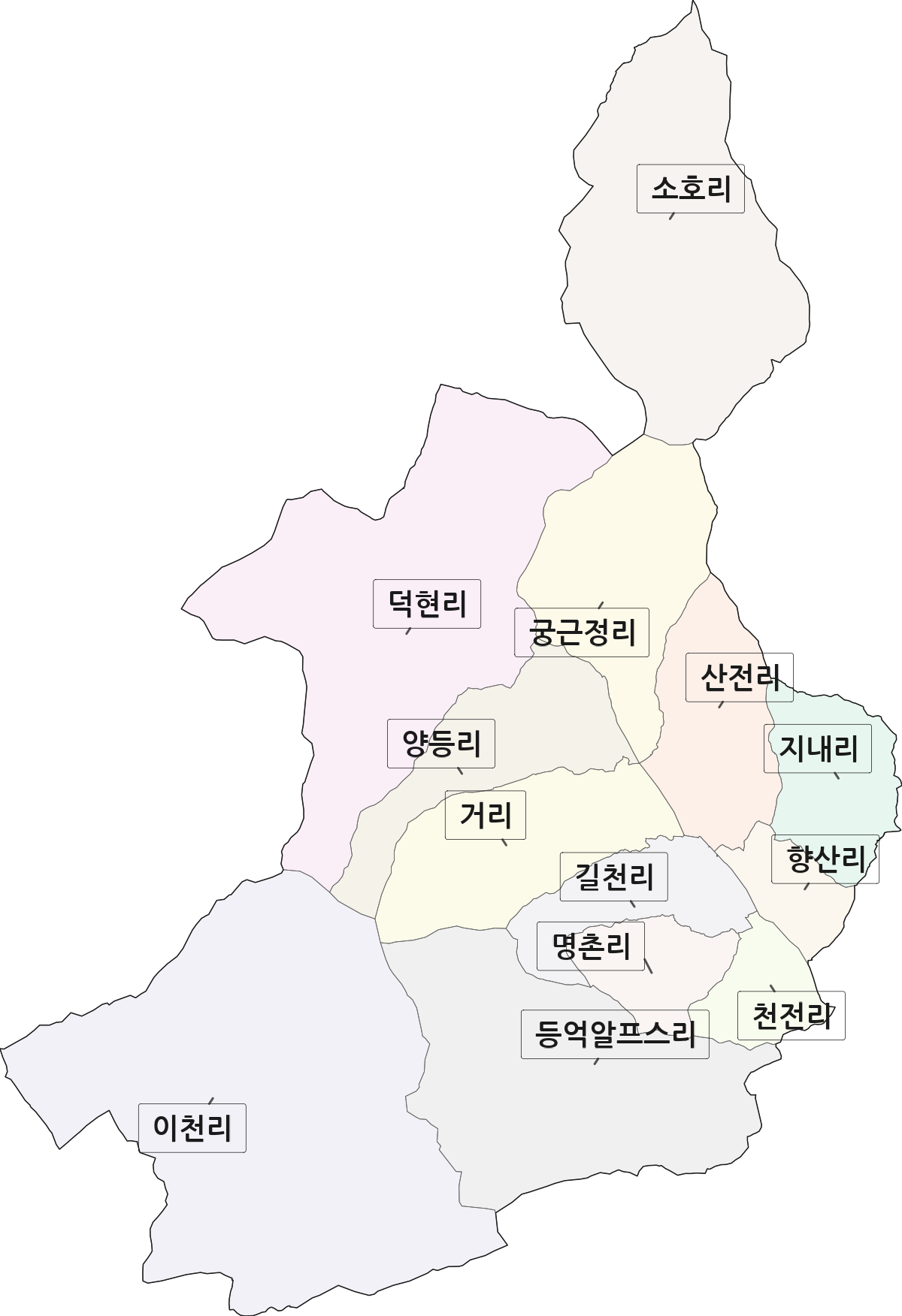 울산광역시 울주군 상북면 법정동 리 구분 행정구역 경계 지도