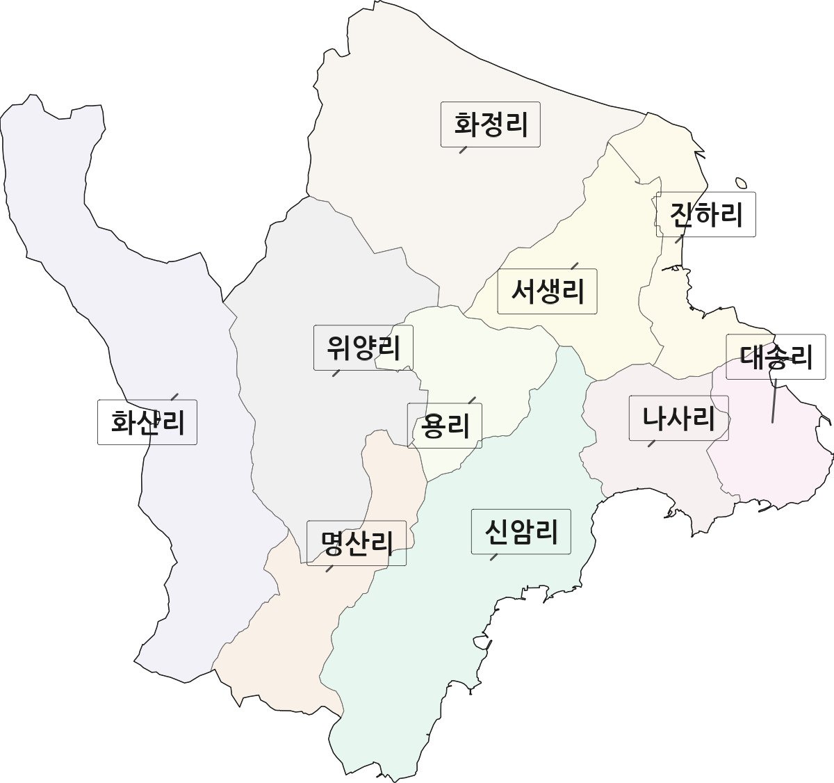울산광역시 울주군 서생면 법정동 리 구분 행정구역 경계 지도