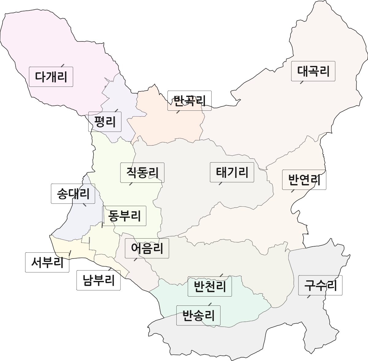 울산광역시 울주군 언양읍 법정동 리 구분 행정구역 경계 지도